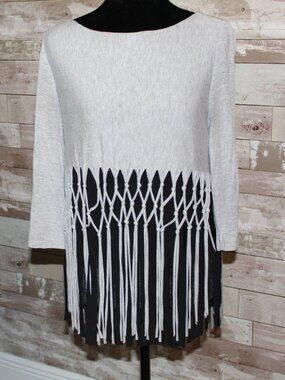 Two-tones Gray Fringe Top Fun Flirty Biker Comfortable Hippie